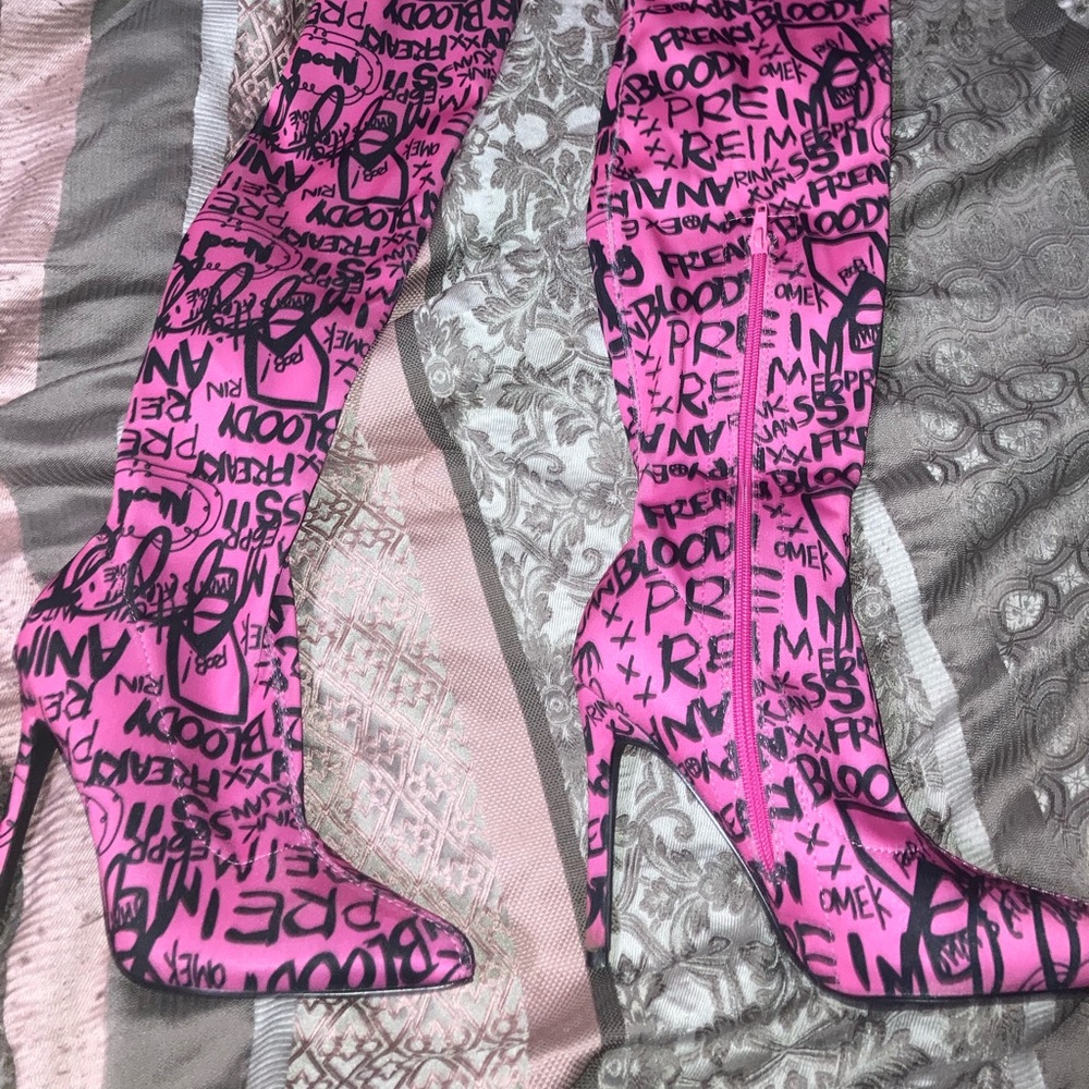 Graphic Heel Boots , Only Wore Once ! - image 2